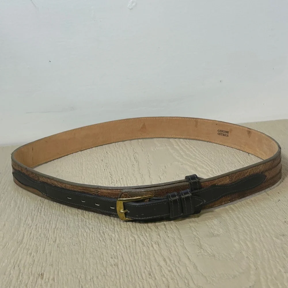 Tony Lama Belt 36 Womens Brown Western Genuine Ostrich‎ Leather Zigzag USA Made